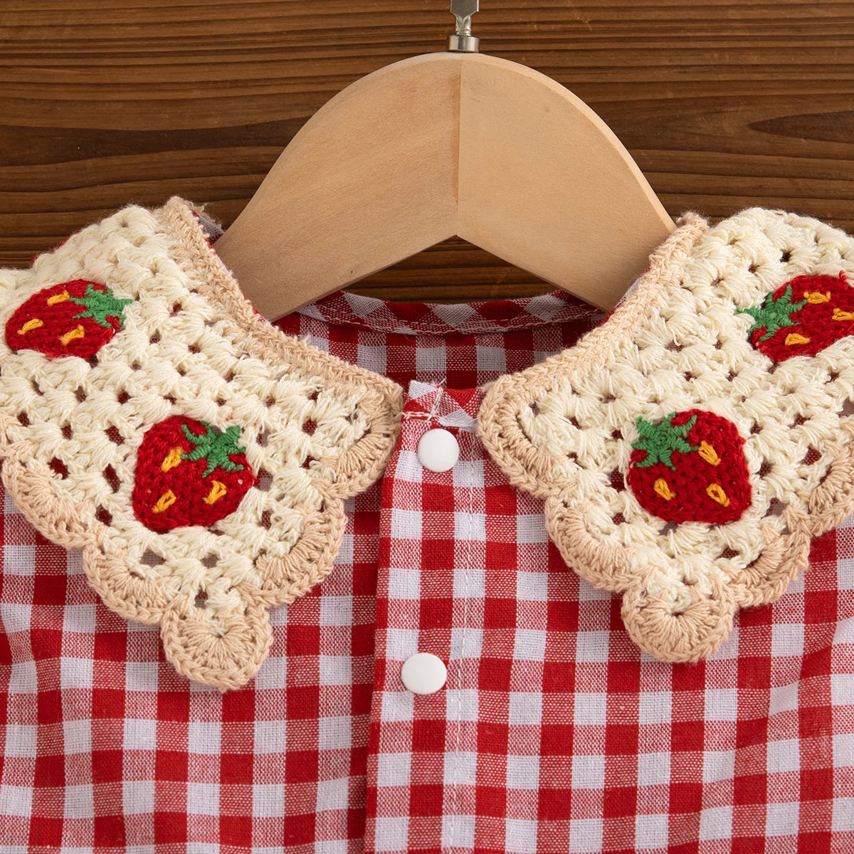Red Checkered Baby Girl Dress Summer New Cute Strawberry Children'S Clothing (9 Months -4 Years Old)