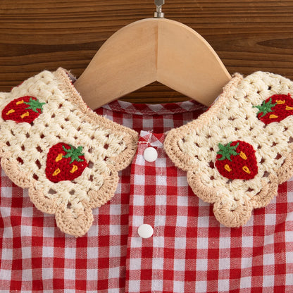 Red Checkered Baby Girl Dress Summer New Cute Strawberry Children'S Clothing (9 Months -4 Years Old)
