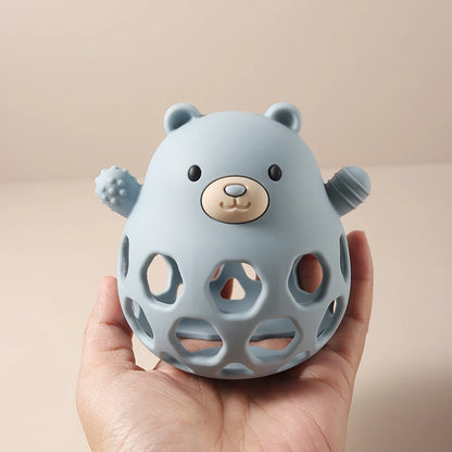 Hollow Bear Silicone Teething Toy Infant Chewable Rattle for Soothing Gums, BPA-Free