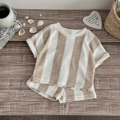 Kids Clothes Children's Striped Suit  Short-sleeved+shorts 2-piece T-shirt Summer Baby Clothes Children Clothing Boys Girls