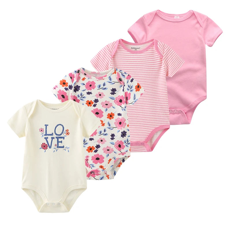 4Pieces New Born Bodysuit Print Cotton Baby Boy Clothes Short Sleeve Romper Baby Girl Clothes Cartoon 0-12M Bebes