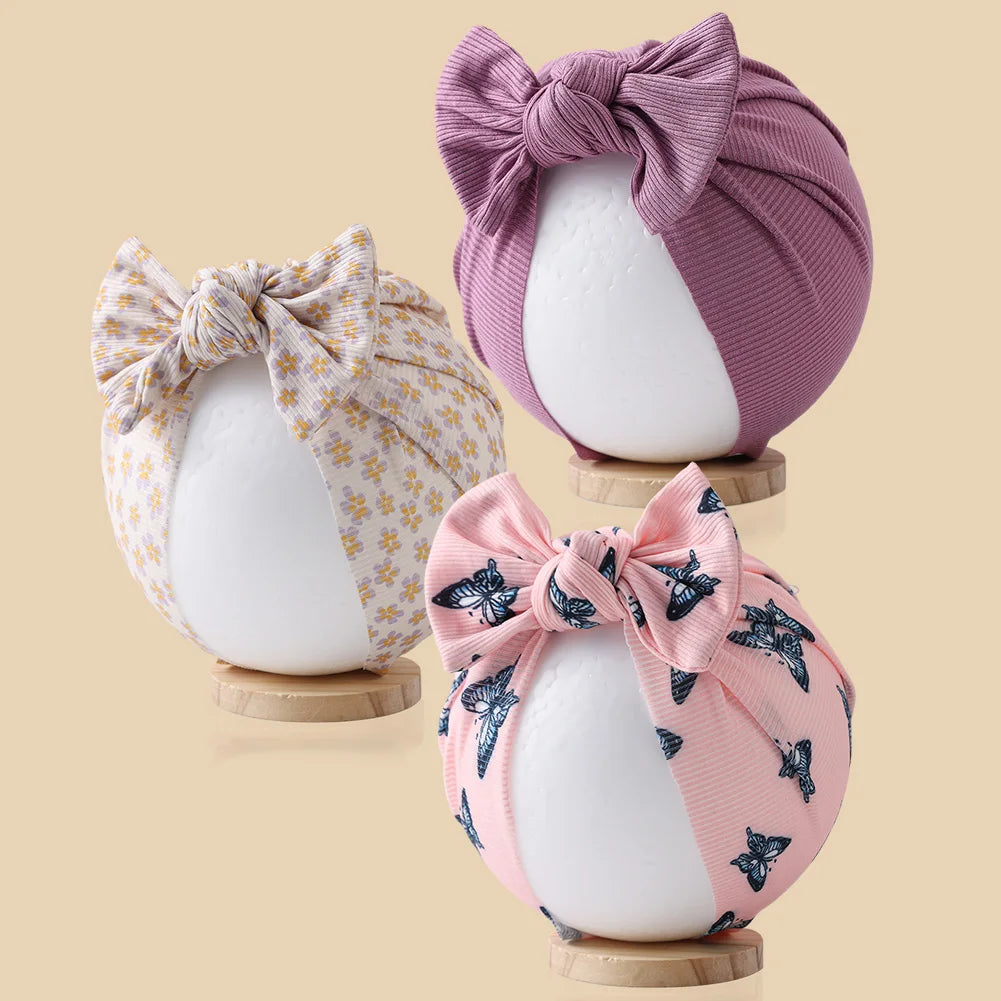 3Pcs/ Baby Girls Flower Print Bow Headwrap