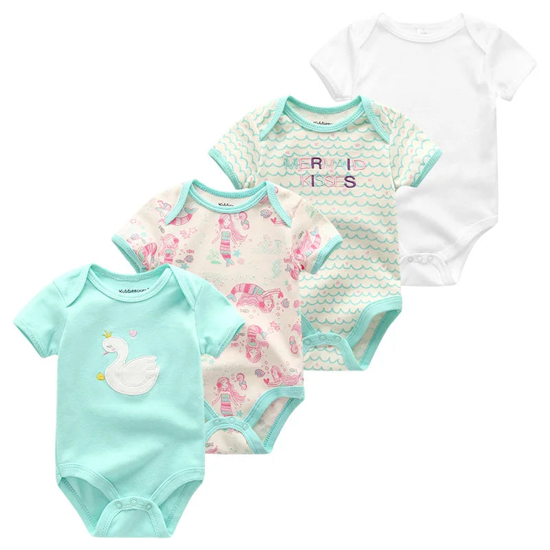 4Pieces New Born Bodysuit Print Cotton Baby Boy Clothes Short Sleeve Romper Baby Girl Clothes Cartoon 0-12M Bebes
