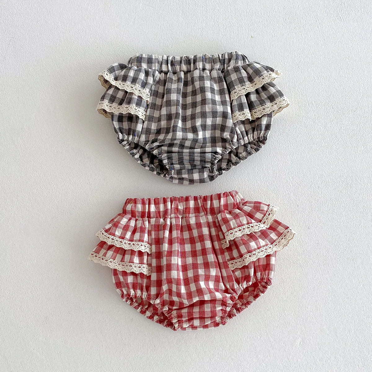 Baby Girls Plaid Ruffles Lace Skirt Shorts Kids Summer Pettiskirt Toddler Tutu Skirt Infant Bloomers Cake Layeres PP Shorts 0-3t