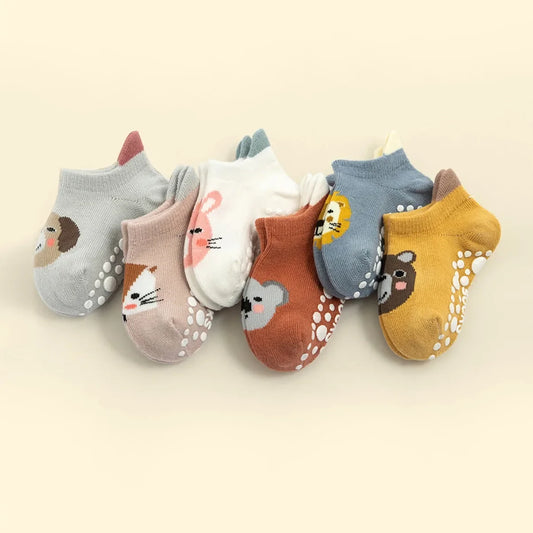 6 Pairs Cotton Baby Anti-slip Boat Socks With Rubber Grips