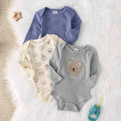 3PCS New style long-sleeved onesie Cotton fabric