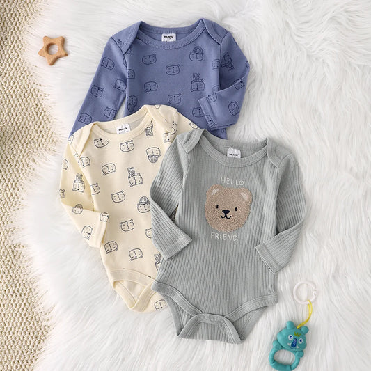 3PCS New style long-sleeved onesie Cotton fabric