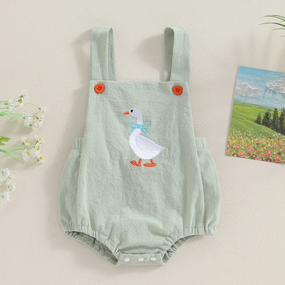 Sleeveless Duck Bodysuit Print Suspender Jumpsuit
