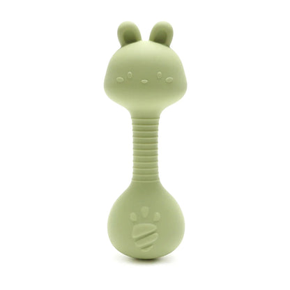 Food-Grade Baby Bunny Silicone Rattle Teether – Dumbbell Shape for Easy Grip, Handheld Toy for Infants