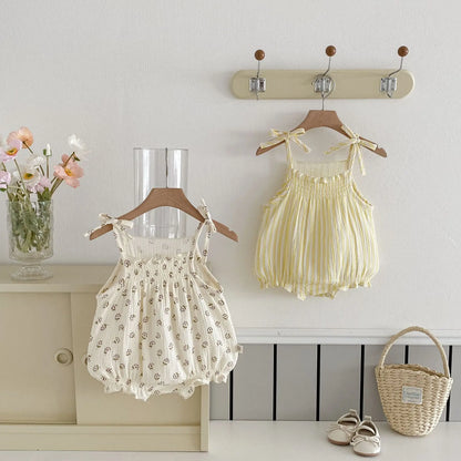 Summer Baby Girls Romper Clothes Newborn Baby Cotton Bodysuits Sleeveless Strap Jumpsuits Cute Sweet New Born Outfit
