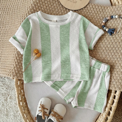 Kids Clothes Children's Striped Suit  Short-sleeved+shorts 2-piece T-shirt Summer Baby Clothes Children Clothing Boys Girls